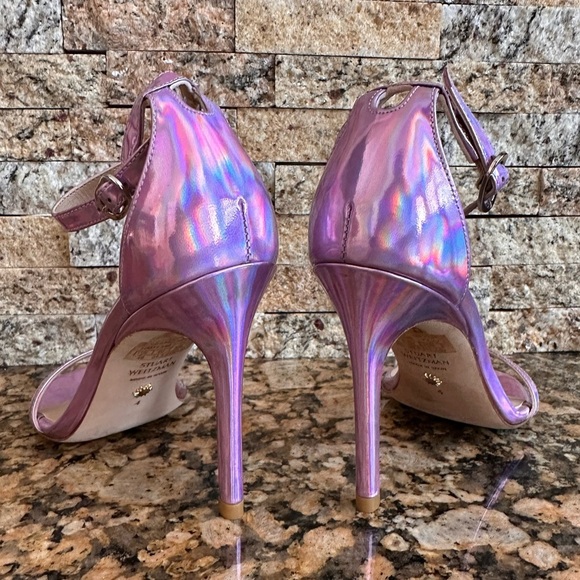 NWOB Stuart Weitzman Nudistcurve Iridescent Pink Ankle Strap Heeled Sandals - Picture 6 of 7